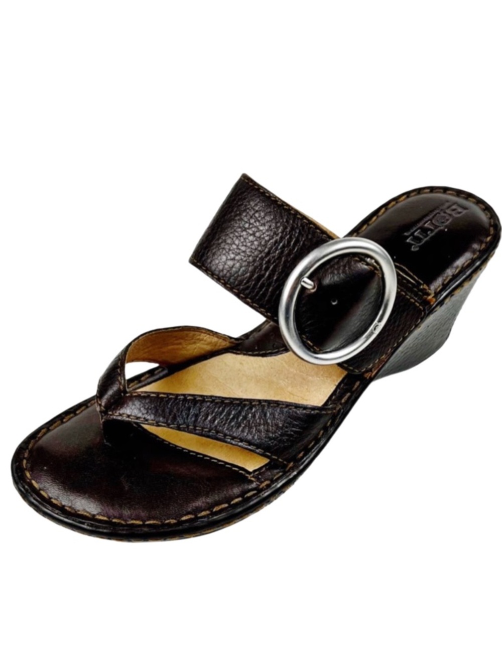 Born Dark Brown Leather Thong Wedge Sandal Size 8